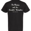 Back of black t-shirt with white roper lettering that reads Tex Thomas and his Danglin' Wranglers